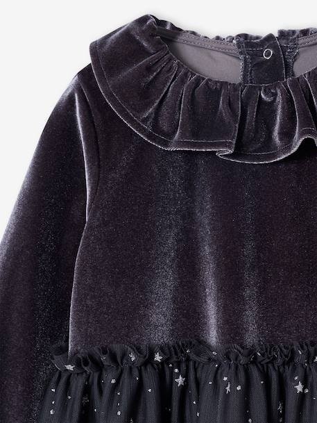 Girl's Christmas velvet dress with starry tulle anthracite