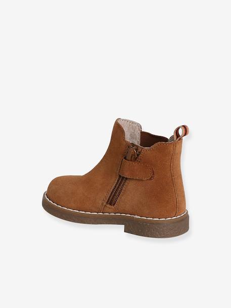 Zipped Leather Boots for Girls camel - vertbaudet enfant 