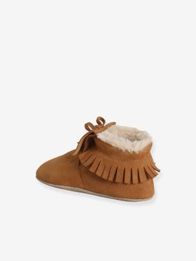 Chaussures-Chaussons élastiqués fourrés en cuir souple bébé