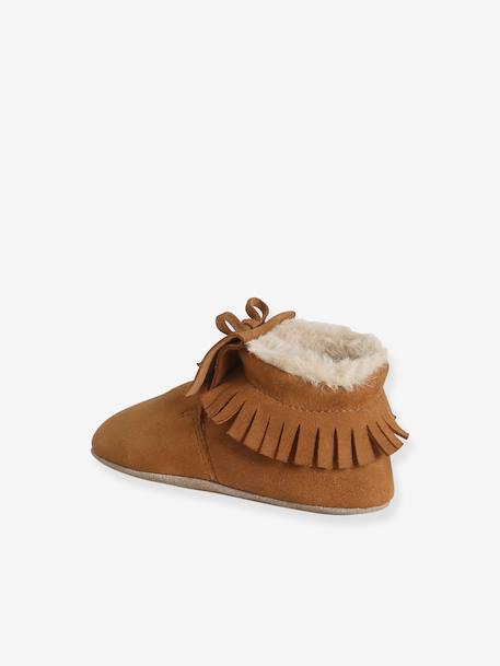 Elasticated, Lined Slippers in Soft Leather for Babies set brown - vertbaudet enfant 