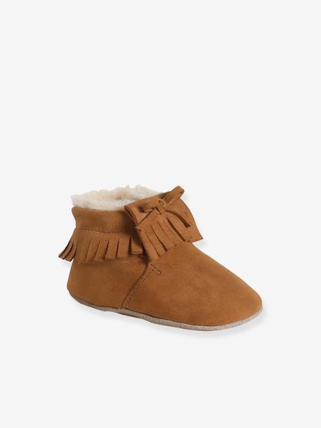 Elasticated, Lined Slippers in Soft Leather for Babies set brown - vertbaudet enfant 