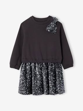 -Sequinned Christmas Dress with 2-in-1 Effect, for Girls