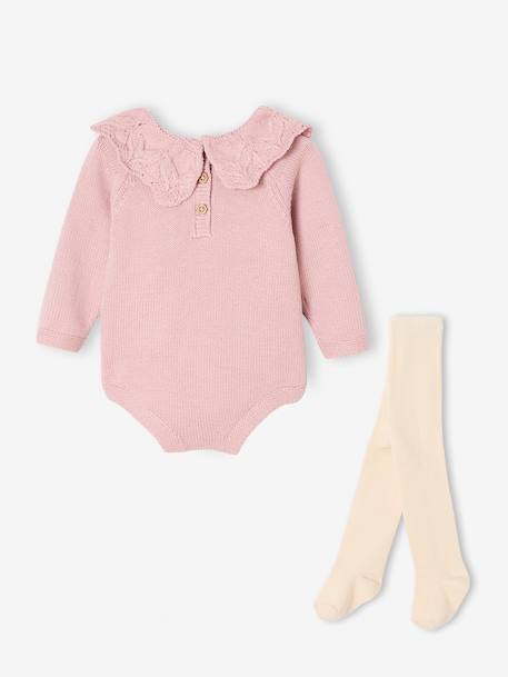 Newborn Set: Knitted Romper + Tights mauve - vertbaudet enfant 