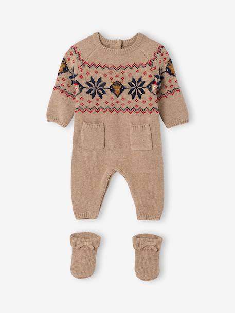 Newborn 2-piece Christmas knitted set: jumpsuit + socks marl beige - vertbaudet enfant 
