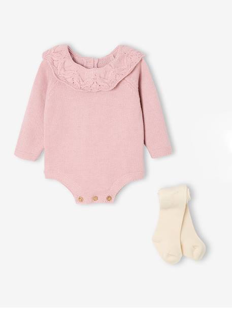 Newborn Set: Knitted Romper + Tights mauve - vertbaudet enfant 