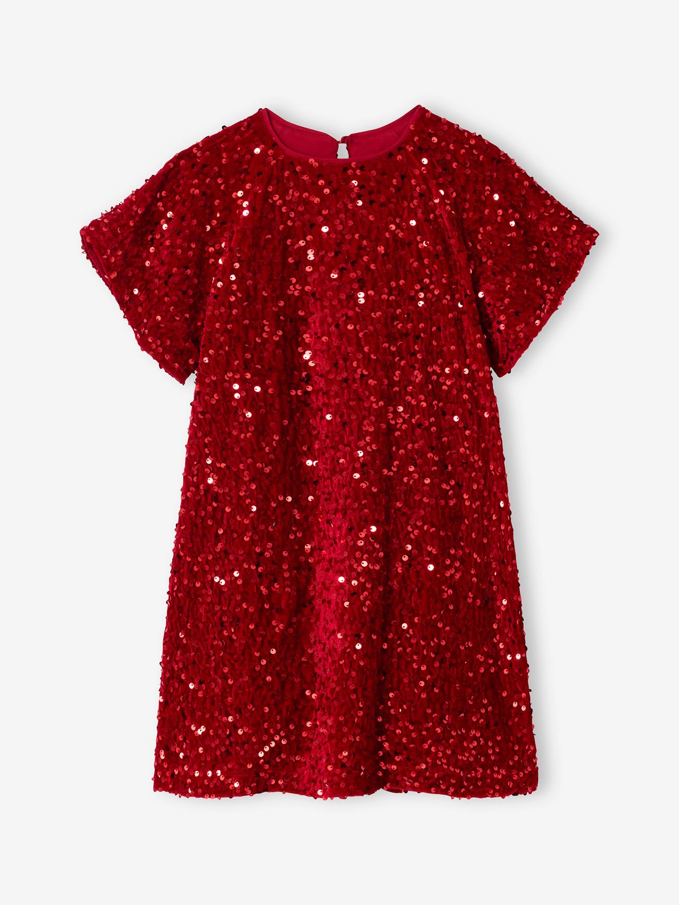 Robe Fille Noël Vertbaudet à Sequins - Effet 2 En 1 Molleton & Velours - Pour Les Fêtes