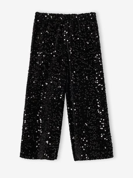 Wide-Leg Christmas Trousers with Sequins for Girls black - vertbaudet enfant 