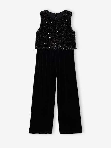 Velour Jumpsuit with Sequins for Girls black - vertbaudet enfant 