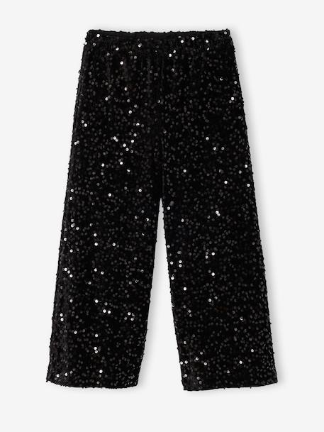 Wide-Leg Christmas Trousers with Sequins for Girls black - vertbaudet enfant 