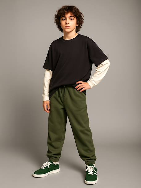 Oversized Fleece Trousers for Boys, JONEN khaki - vertbaudet enfant 