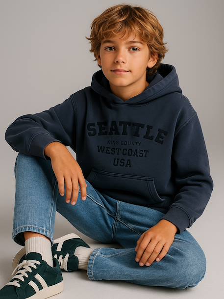 Sweat garçon à capuche oversize noir - vertbaudet enfant 
