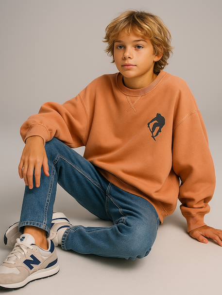 Pack of 2 Plain Long-Sleeved Sweatshirts for Boys, JONEN caramel - vertbaudet enfant 