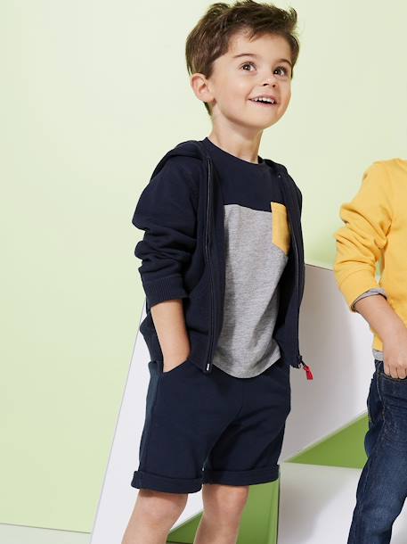 Bermuda garçon en molleton bleu chambray+kaki+marine grisé+noix de pécan - vertbaudet enfant 
