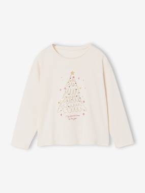 Fille-Tee-shirt fille noël motif sapin brillant manches longues