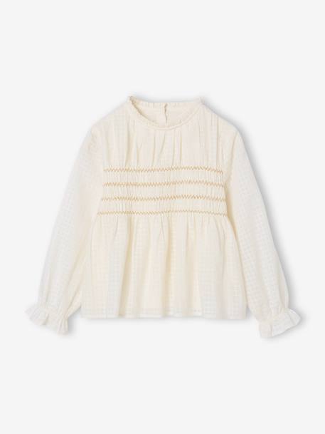 Christmas Blouse with Embroidered Smocking for Girls ecru - vertbaudet enfant 