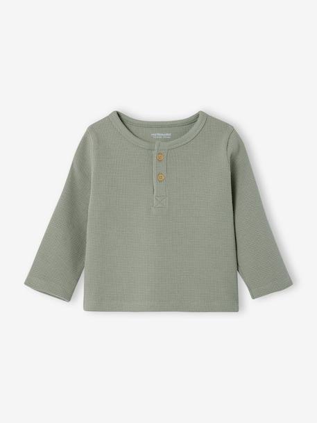 VERTBAUDET T-Shirt Bébé Manches Longues Col Brodé – 100% Coton Doux, Ouverture Pressions Dos, Beige Clair 6M
