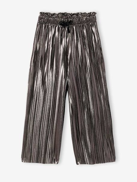 Girl's wide-leg pleated lam‚ trouser silver - vertbaudet enfant 
