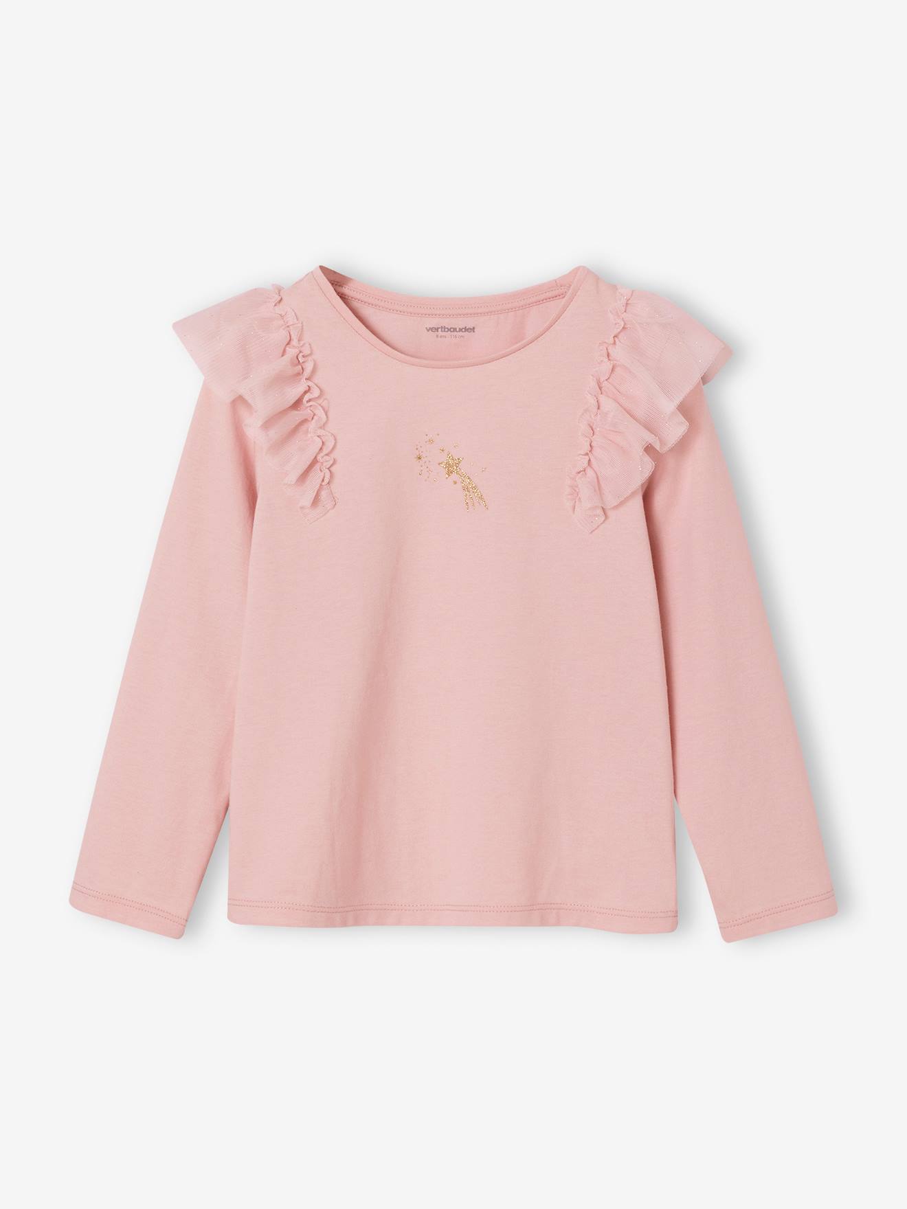 Tulle Petticoat & Frilled T-Shirt Christmas Set for Girls - rosy