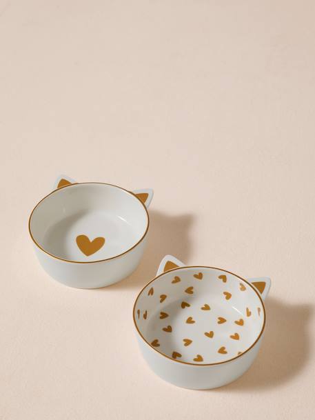 Set of 2 Ceramic Cat Bowls, FAMILY ecru+printed white - vertbaudet enfant 
