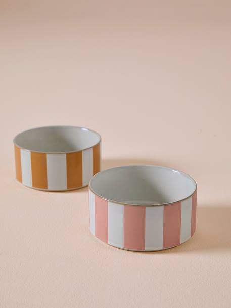 Ceramic Dog Bowl, FAMILY camel+printed white+striped pink - vertbaudet enfant 