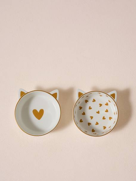Set of 2 Ceramic Cat Bowls, FAMILY ecru+printed white - vertbaudet enfant 