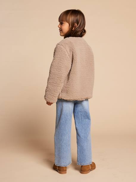 Sherpa Jacket with Leopard-Print Lining, Mother-Daughter Capsule Collection, ENVIE DE FRAISE taupe - vertbaudet enfant 
