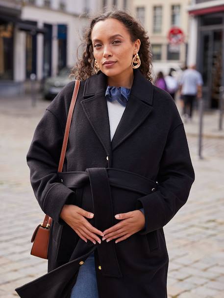 Manteau en drap de laine évolutif grossesse et post-partum noir - vertbaudet enfant 