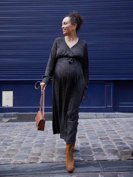 Long Dress with Zebra Print for Maternity & Nursing, ENVIE DE FRAISE chocolate - vertbaudet enfant 