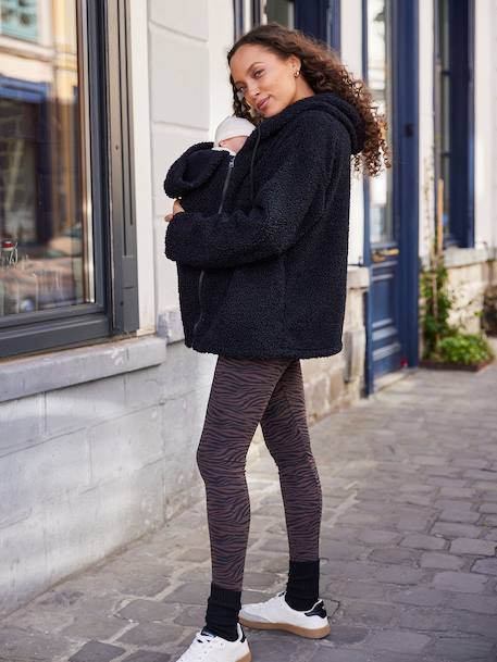 Sweat zippé en sherpa évolutif avec protège bébé écru+noir - vertbaudet enfant 