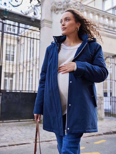 Fur-lined leopard print maternity and babywearing parka ENVIE DE FRAISE navy blue - vertbaudet enfant 