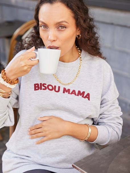 'Bisou Mama' Sweatshirt & Leggings Set for Maternity & Nursing, ENVIE DE FRAISE marl grey - vertbaudet enfant 