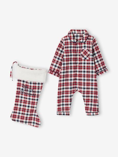 Chequered Jumpsuit + Socks Set for Newborns red - vertbaudet enfant 
