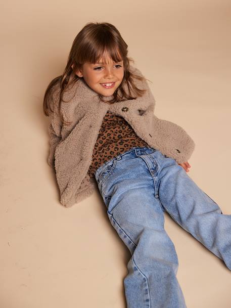 Veste fille sherpa doublée léopard collection capsule mère-fille taupe - vertbaudet enfant 