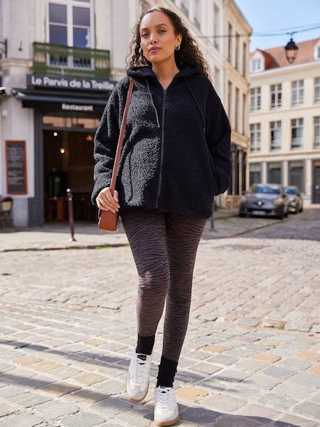 Sweat zippé en sherpa évolutif avec protège bébé écru+noir - vertbaudet enfant 
