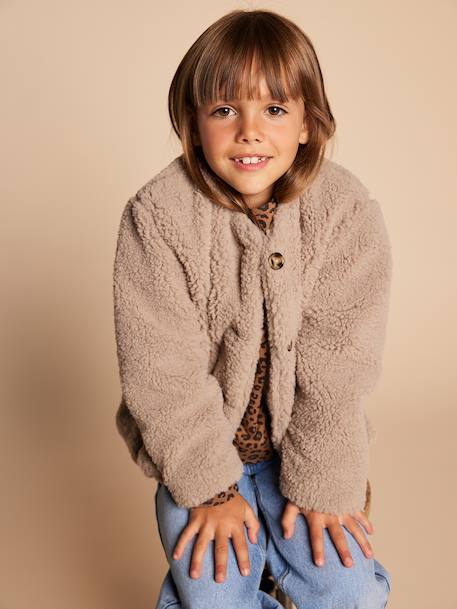 Sherpa Jacket with Leopard-Print Lining, Mother-Daughter Capsule Collection, ENVIE DE FRAISE taupe - vertbaudet enfant 
