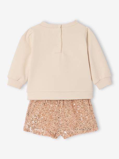 Christmas Set for Baby Girls: Sequinned Sweatshirt & Shorts gold - vertbaudet enfant 