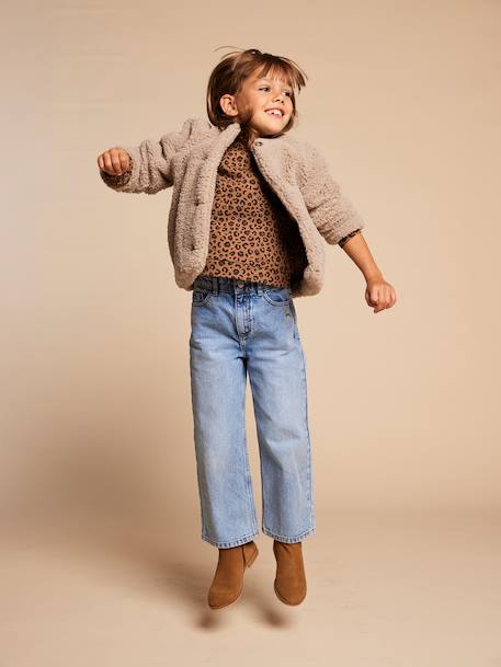 Veste fille sherpa doublée léopard collection capsule mère-fille taupe - vertbaudet enfant 