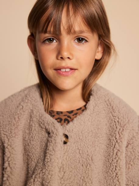Sherpa Jacket with Leopard-Print Lining, Mother-Daughter Capsule Collection, ENVIE DE FRAISE taupe - vertbaudet enfant 