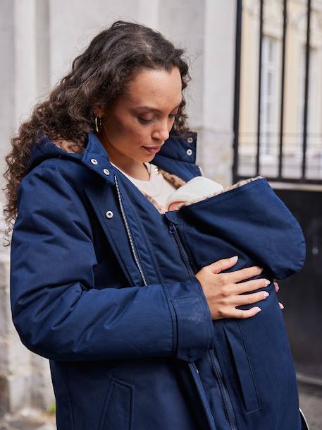 Fur-lined leopard print maternity and babywearing parka ENVIE DE FRAISE navy blue - vertbaudet enfant 