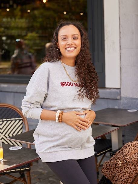'Bisou Mama' Sweatshirt & Leggings Set for Maternity & Nursing, ENVIE DE FRAISE marl grey - vertbaudet enfant 