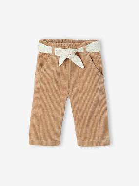 -Wide Trousers in Corduroy with Flowers Belt for Babies 