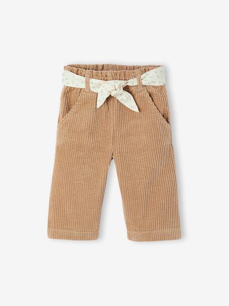 Wide Trousers in Corduroy with Flowers Belt for Babies beige+old rose - vertbaudet enfant 