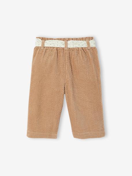 Wide Trousers in Corduroy with Flowers Belt for Babies beige+old rose - vertbaudet enfant 