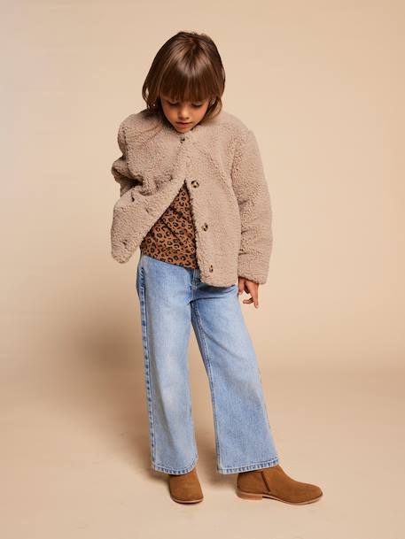 Sherpa Jacket with Leopard-Print Lining, Mother-Daughter Capsule Collection, ENVIE DE FRAISE taupe - vertbaudet enfant 