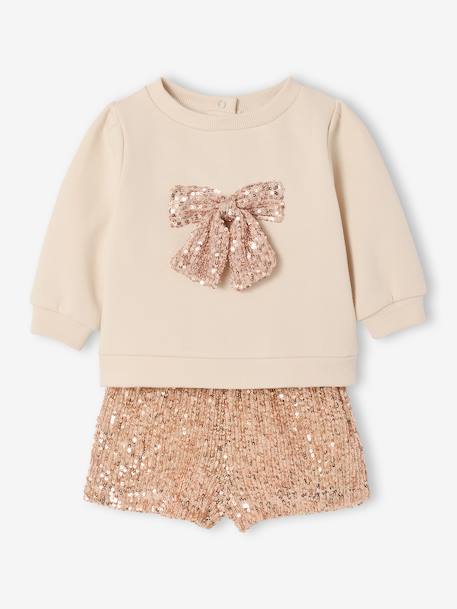 Christmas Set for Baby Girls: Sequinned Sweatshirt & Shorts gold - vertbaudet enfant 
