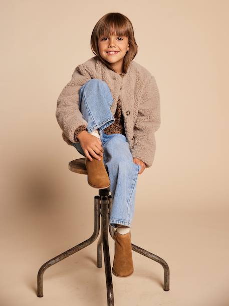 Sherpa Jacket with Leopard-Print Lining, Mother-Daughter Capsule Collection, ENVIE DE FRAISE taupe - vertbaudet enfant 