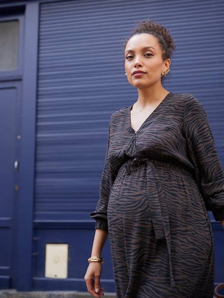 Long Dress with Zebra Print for Maternity & Nursing, ENVIE DE FRAISE chocolate - vertbaudet enfant 