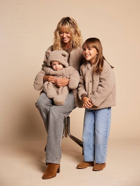 Veste fille sherpa doublée léopard collection capsule mère-fille taupe - vertbaudet enfant 