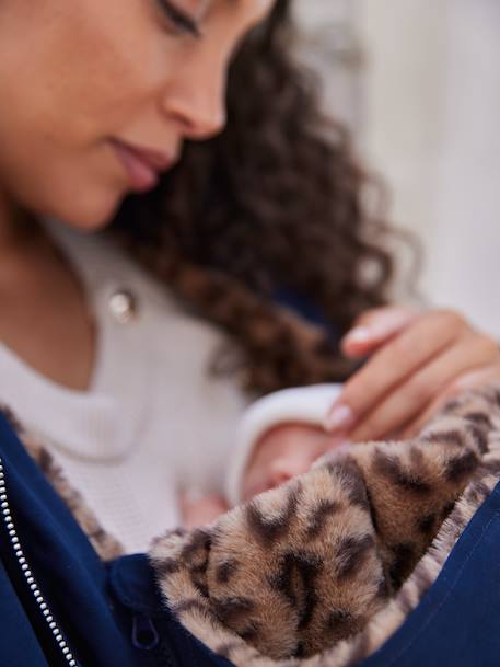 Fur-lined leopard print maternity and babywearing parka ENVIE DE FRAISE navy blue - vertbaudet enfant 