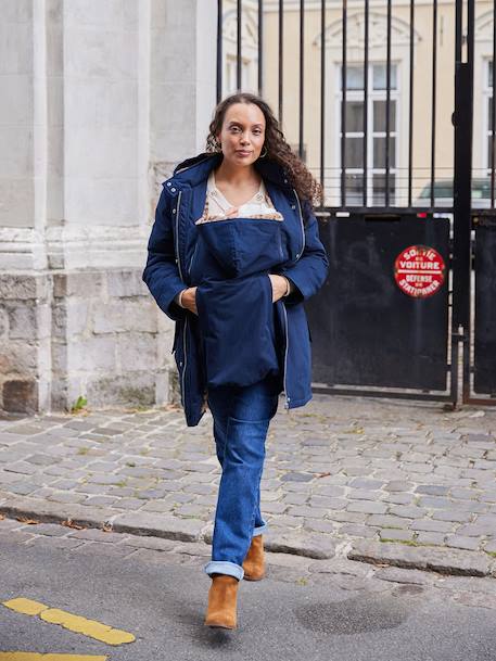 Fur-lined leopard print maternity and babywearing parka ENVIE DE FRAISE navy blue - vertbaudet enfant 